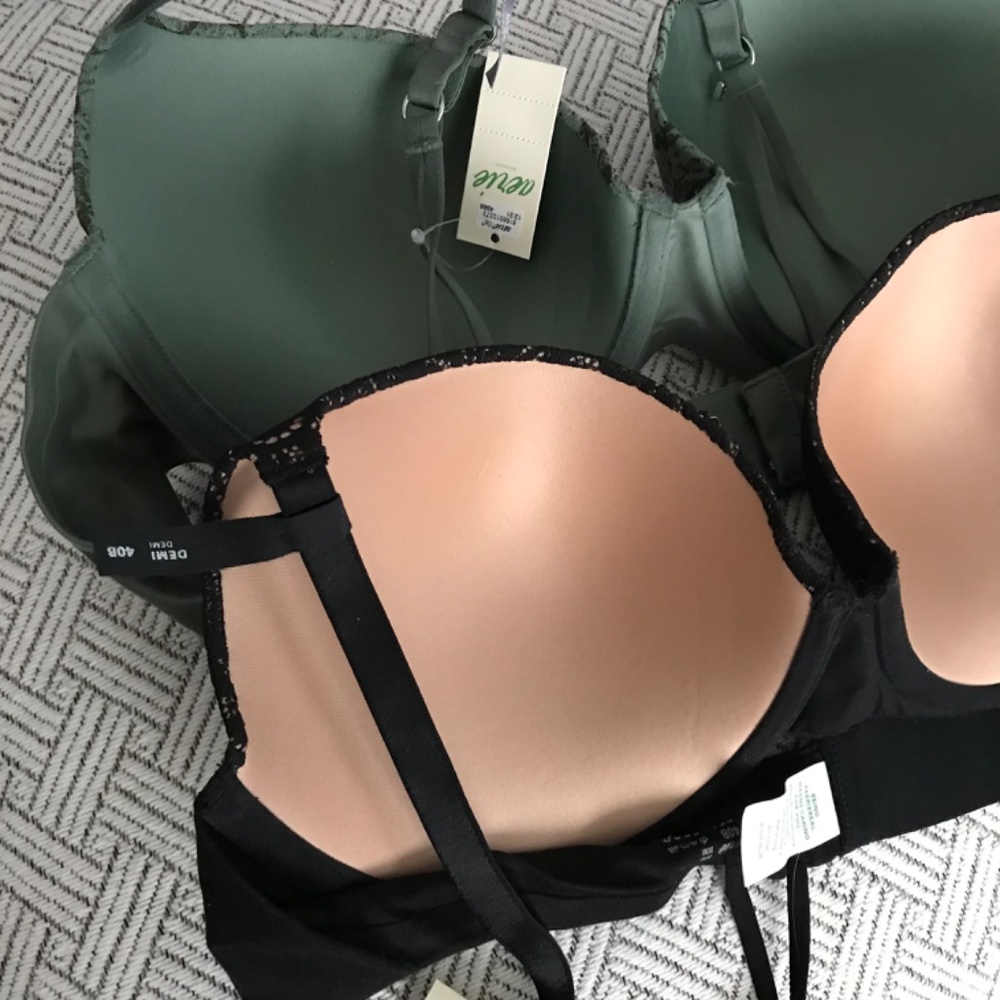 NWT Aerie Real Sunnie Demi Push Up Blossom Bras 40B Black and Green - Picture 2 of 6